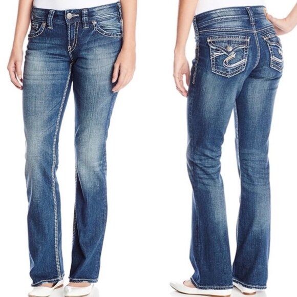 Silver Jeans Women’s Suki Flap 17” Bootcut Contrast Stitching Flap Pockets 32x31 - Picture 1 of 13